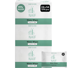 Naïf - Șervețele umede fără plastic - 1296 bucăți (24 bucăți X 54 șervețele umede) - Îngrijire pentru fundul, corpul și fața bebelușului - 99% apă - 0% parfum și alcool