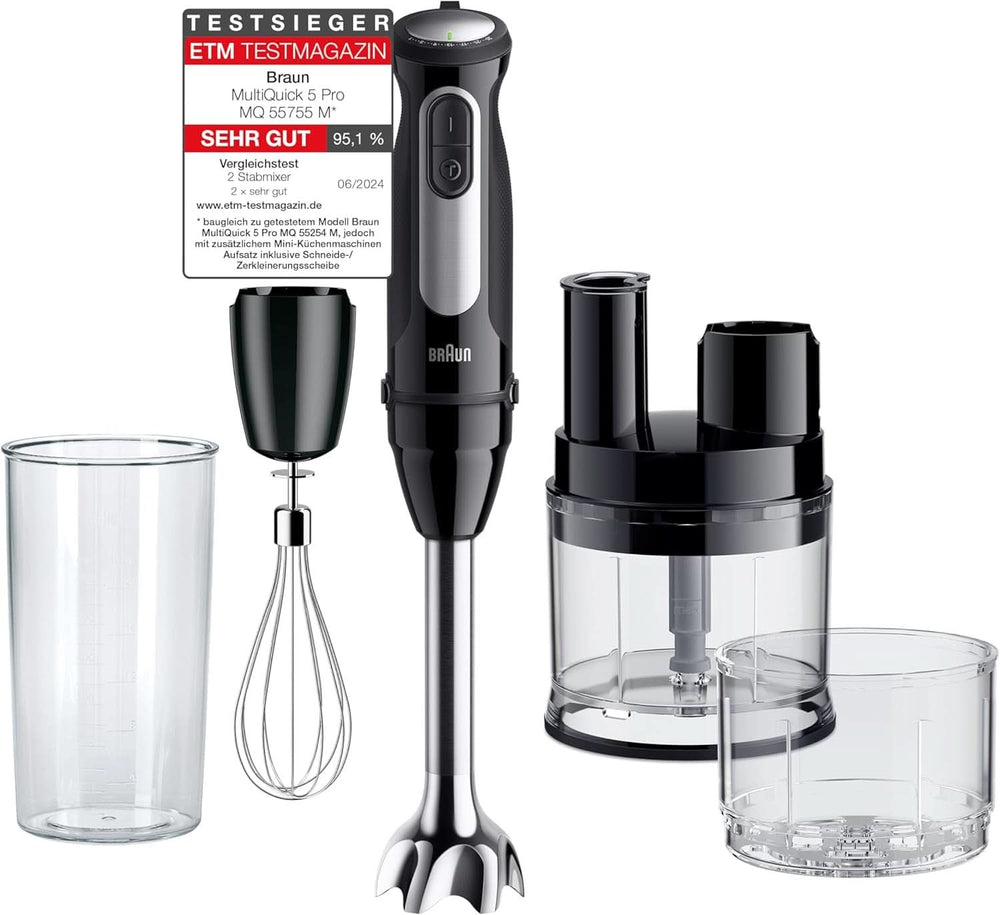 Braun Stabmixer MQ 5200WH - Multiquick 5 Vario Pürierstab Mit Edelstahl Mixfuß, 1000 Watt, Inkl. 600 ml Mix- & Messbecher, Weiß/Grau Kitchen Naty Shop Version 2024 – Mini-Küchenmaschine