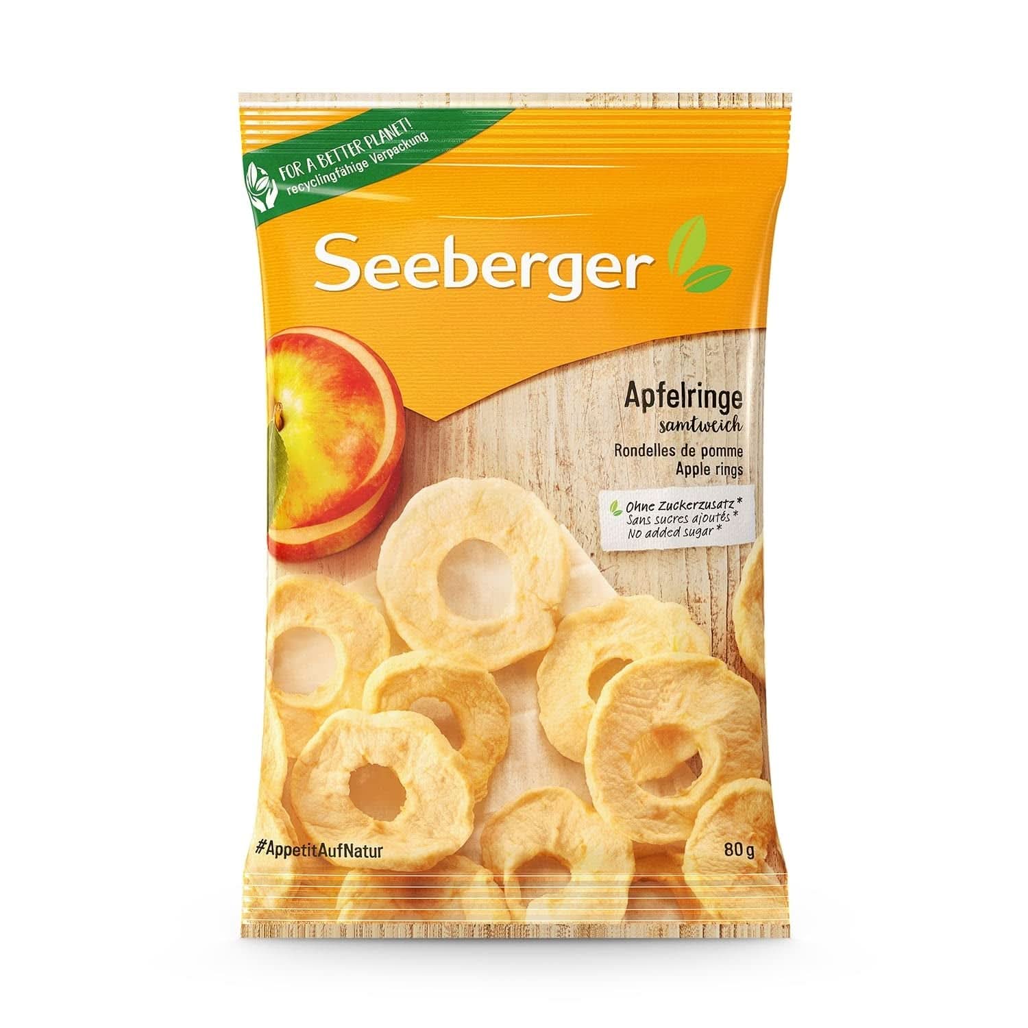 Seeberger, felii de mere uscate de cea mai bună calitate, fără zahăr adăugat, 10 x 80 grame Produse deshidratate Naty Shop 80 grame