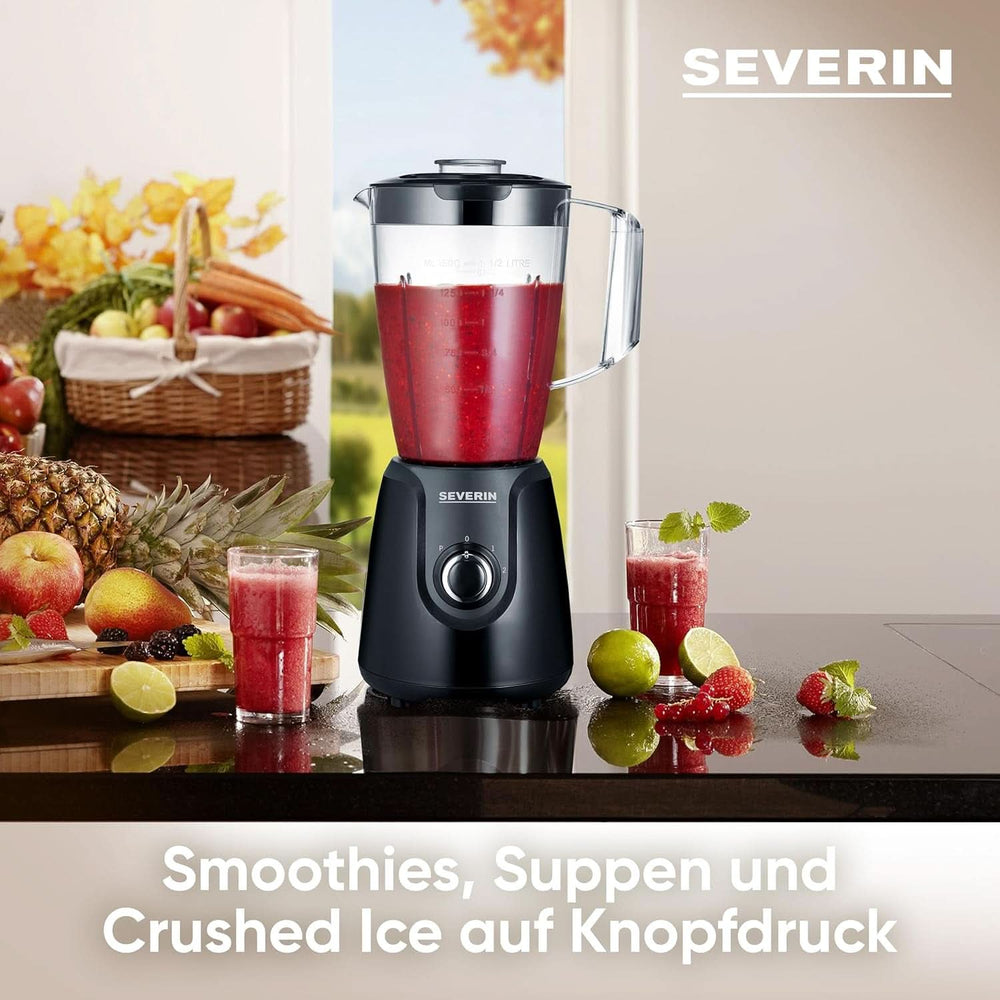 SEVERIN Standmixer Mit 1,5 L Mixbehälter Aus Tritan, Mixer Mit 2 Stufen Und Pulse-Funktion, Leistungsstarker Küchenmixer Mit Edelstahlmesser, 600 W, Schwarz, SM 3707 Kitchen Naty Shop