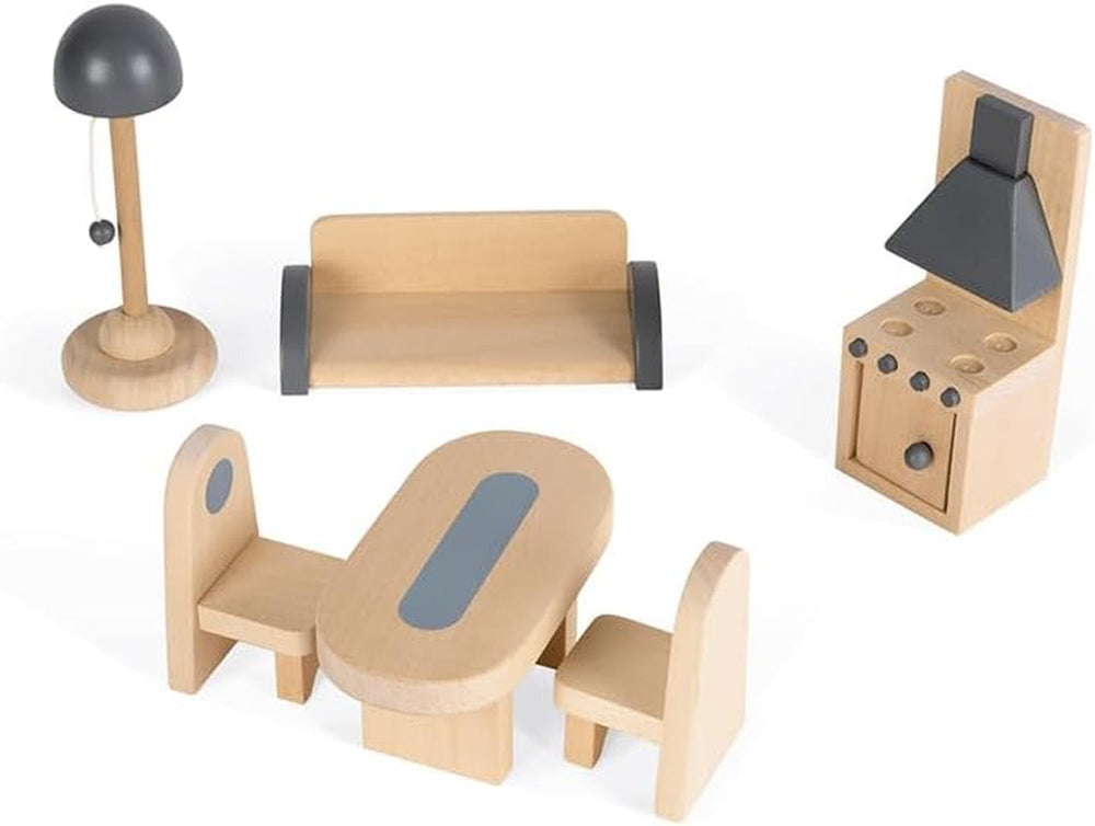 Janod - Mademoiselle Puppenhaus aus Holz, 3 Etagen und 11 Zubehörteile, Spielzeugnachbildung, fördert die Fantasie, ab 3 Jahren, J06581, Pink Naty Shop Dollhouses