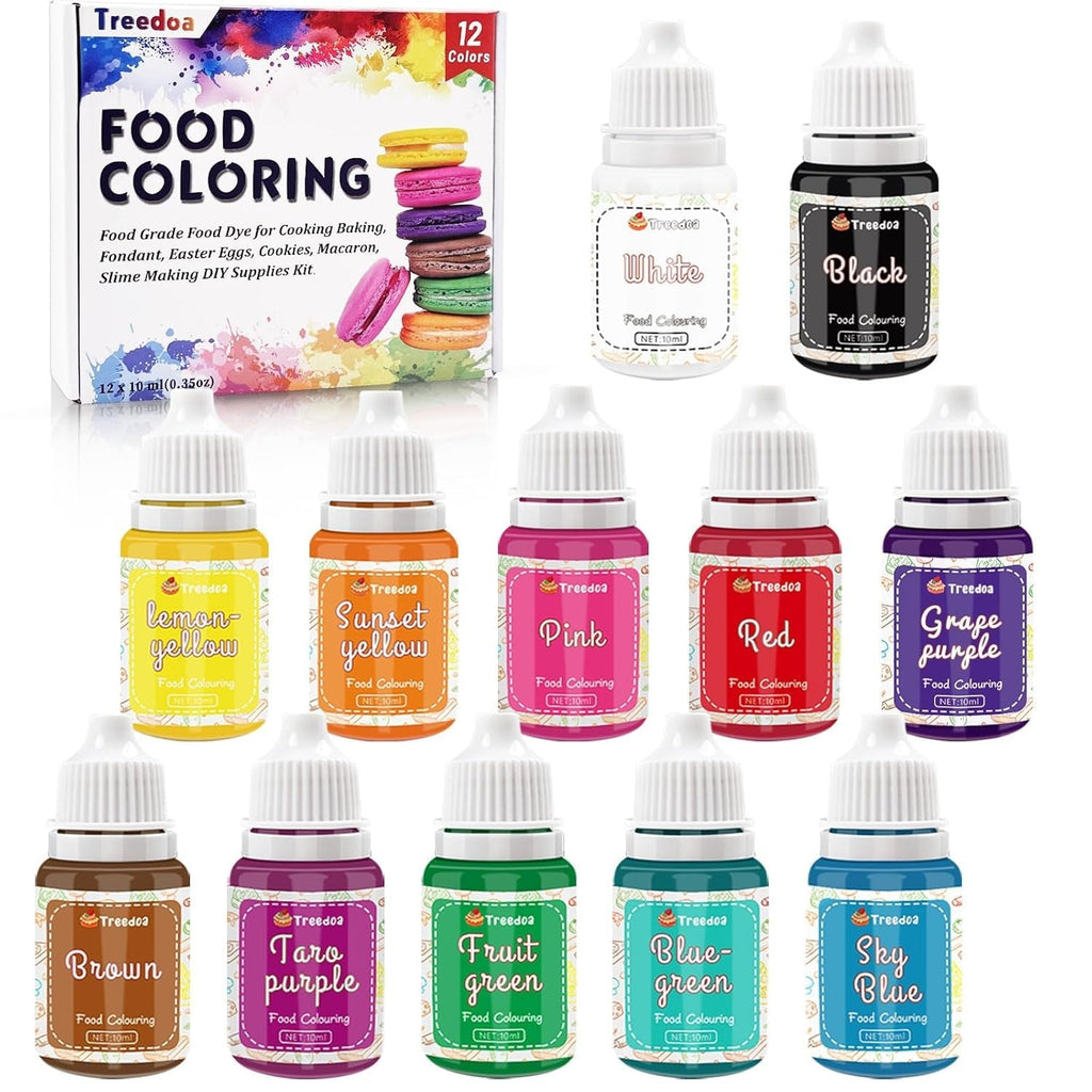 Colorant alimentar 12 culori x 10 ml - Coloranți alimentari lichizi pentru copt prăjituri, fursecuri, macaroane - Colorant alimentar foarte concentrat pentru decorarea torturilor, lichid pentru colorarea băuturilor, săpunuri DIY