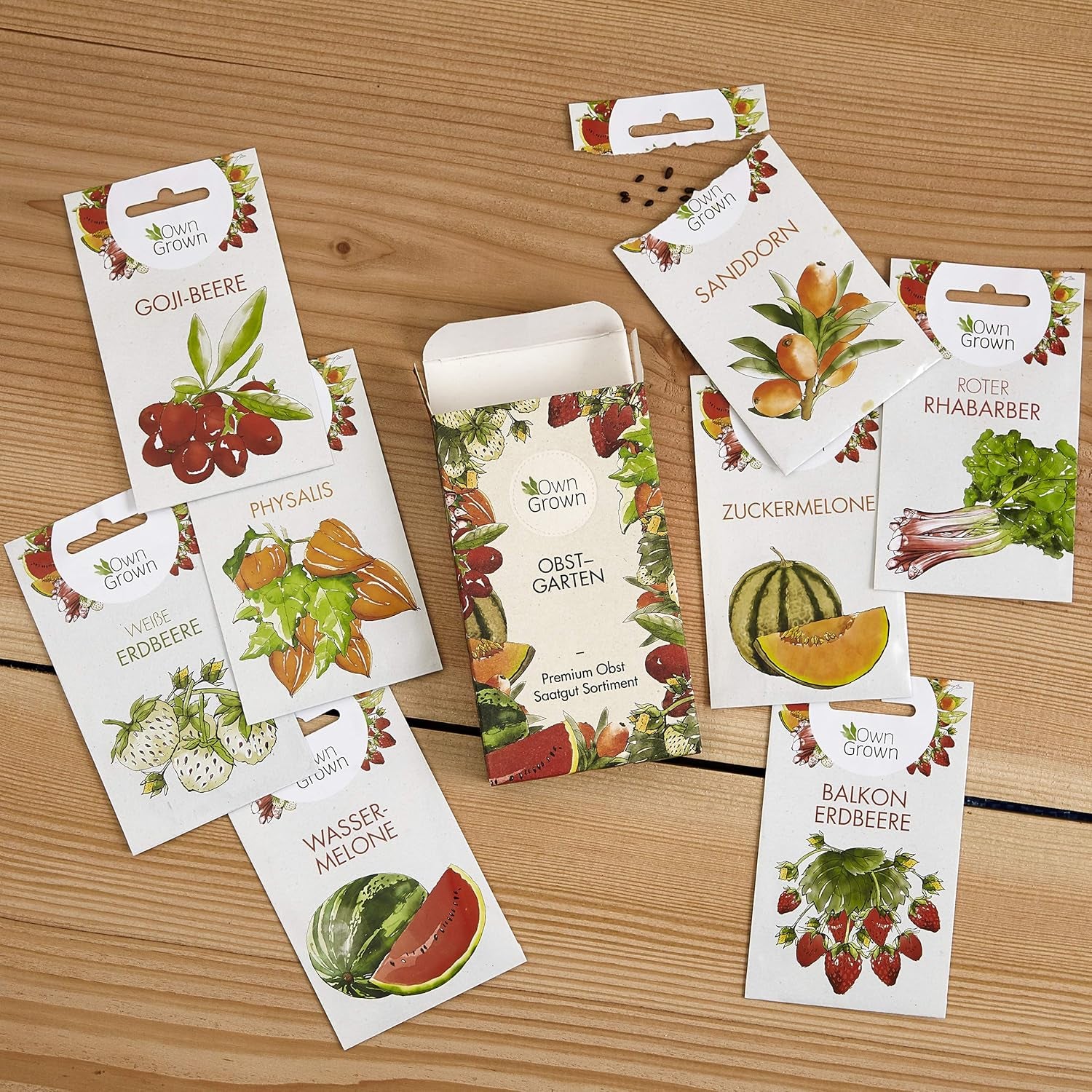 Set de semințe de fructe: Semințe premium de grădină cu 8 varietăți de plante fructifere pentru grădină și balcon – semințe de pepene verde, semințe de căpșuni, agrișe, rubarbă și multe altele – Set cadou cu semințe de fructe de la OwnGrown