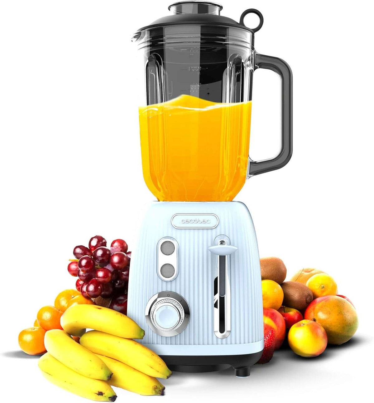 Cecotec Standmixer Retro Power Black Titanium Retroblue, 1200 W Maximale Leistung, 1,5 L Glasbehälter, einstellbare Geschwindigkeit, 4 Klingen mit schwarzem Titanbeschichtung, 100 % Kupfermotor. Küche Naty Shop