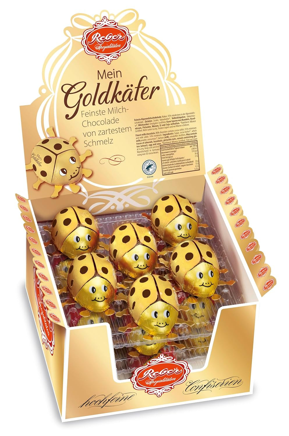 Reber Glückskäferbeutel - Beutel mit 15 Käfern Pralinen Naty Shop Goldener Käfer 30 Gramm