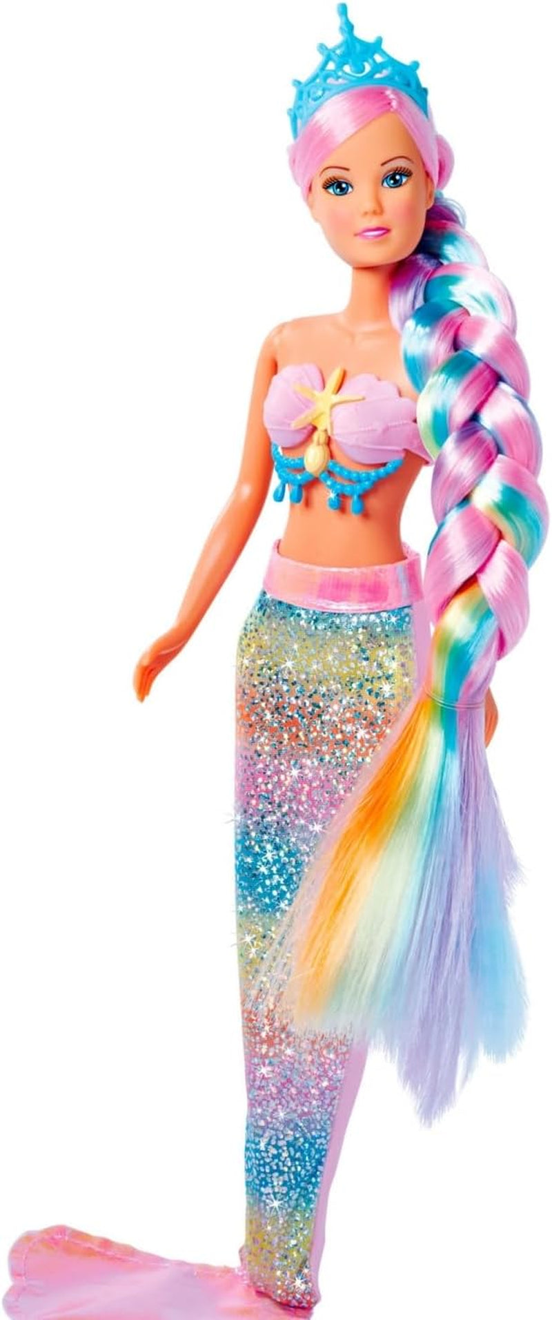 Simba 105733610 - Steffi Love Rainbow Mermaid, păpușă de îmbrăcat ca o sirenă curcubeu cu păr colorat, agrafe de păr, pieptene și aripioară detașabilă, păpușă de joacă 29cm, vârsta 3+ Papusi Naty Shop