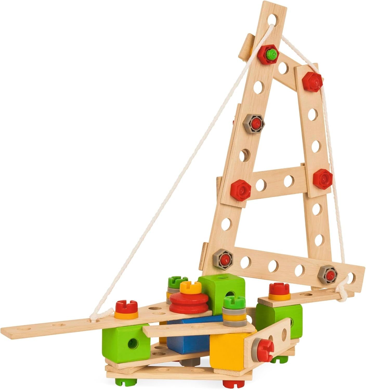 Eichhorn - Constructor Lokomotive, 8 Verschiedene Modelvarianten baubar, Konstruktionsspielzeug mit 90 Teilen, vielseitiges Holzspielzeug, 100% FSC zertifiziertes Buchenholz, ab 3 Jahren