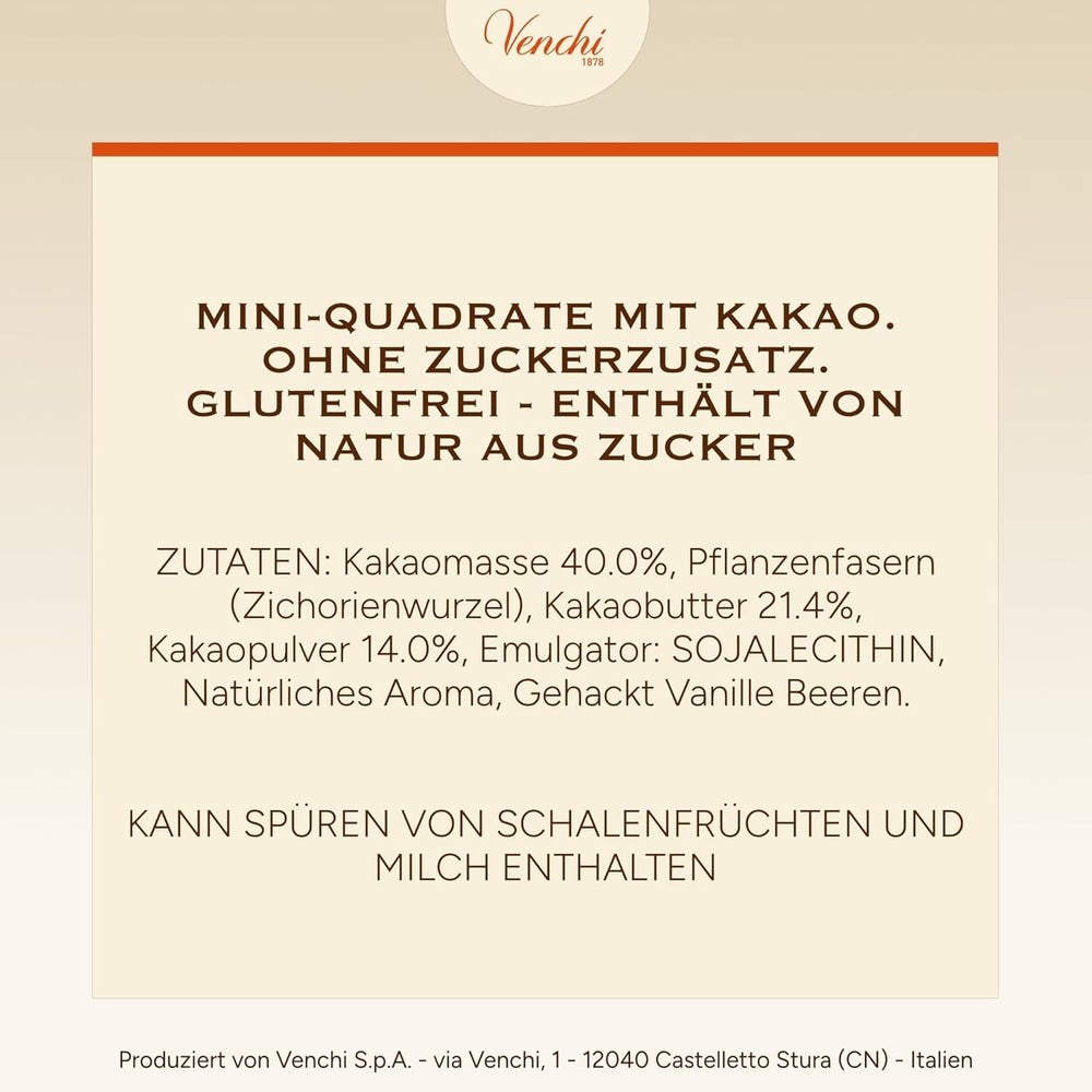 Venchi – Granblend Extra Negru 75% FĂRĂ Zahăr Adăugat, 1 kg – FĂRĂ îndulcitori artificiali – Fără Gluten – Vegan