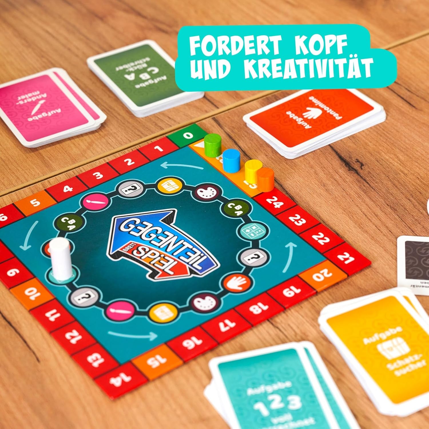 Noris 606062080 - Gegenteil Spiel (Brettspiel ab 10 Jahren) - kombinierbar mit dem Kartenspiel - verrücktes Konzentrationsspiel für Kinder und Erwachsene für 3-6 Spieler