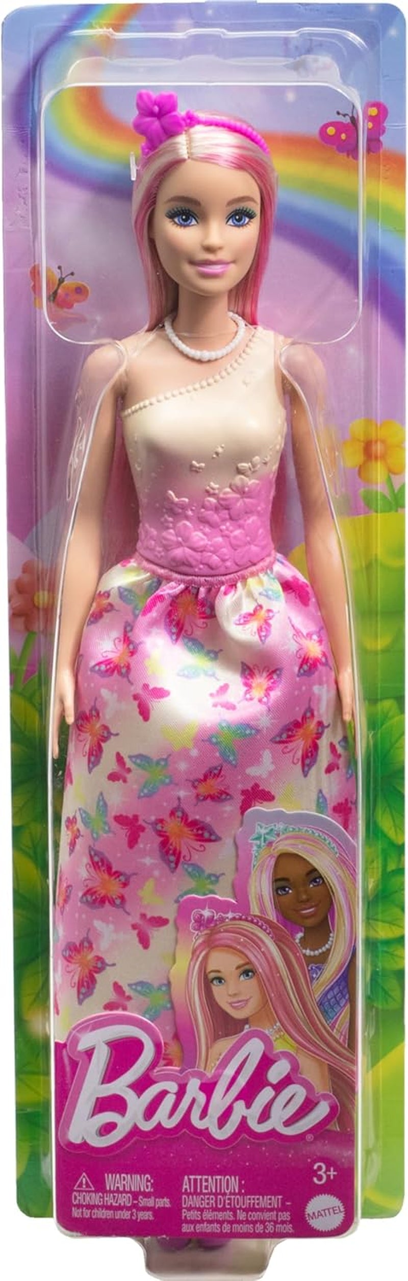 Königliche Barbie-Puppe mit blondem und rosafarbenem Haar, bunten Accessoires, rosafarbenem Oberteil und Schmetterlingsrock, HRR08 Naty Shop Dolls