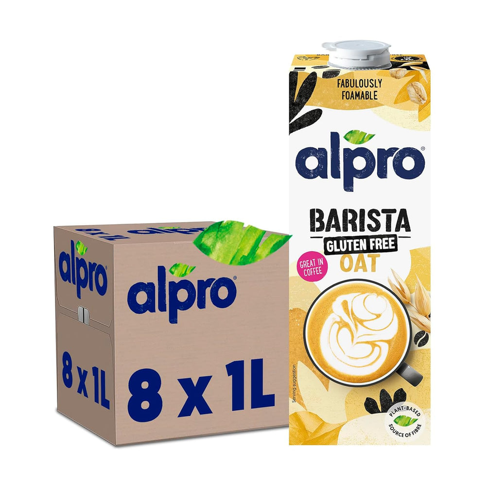 Alpro Barista Haferdrink – Zum Aufschäumen – Vegan und milchfrei – Von Natur aus laktosefrei – Reich an Ballaststoffen, Kalzium und Vitaminen – 8 x 1 L – Haltbar