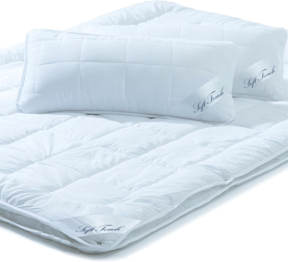 Aqua-Textil Soft-Touch-Set für Kinder, Bettdecke 100 x 135 cm, 250 g und 350 g, mit Kissen 40 x 60 cm, 150 g, Bettdecke 4 Jahreszeiten, Klimakontrolle, Öko-Tex, Bettdecken und Steppdecken, Naty Shop 220 x 260 cm + 2 x 40 x 80 cm, 4 Jahreszeiten