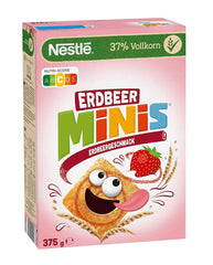 NESTLE Strawberry Minis, Müsli mit Erdbeergeschmack und Vollkornmehl, Set 7 x 375 Gramm Cereals Naty Shop