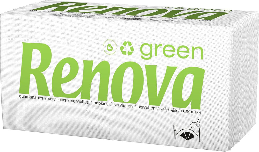 Renova - Șervețele Renovagreen, 200 șervețele, hârtie reciclată, etichetă ecologică europeană, dimensiune standard
