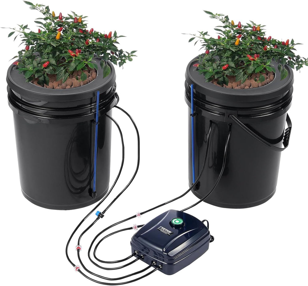 Sistem de creștere hidroponică VEVOR DWC, sisteme de creștere hidroponică cu kit de picurare în ghiveci, cultură în apă adâncă, 4 găleți de 20 l, cu pompă de aer, pietre de aer și indicator al nivelului apei pentru legume cu frunze verzi