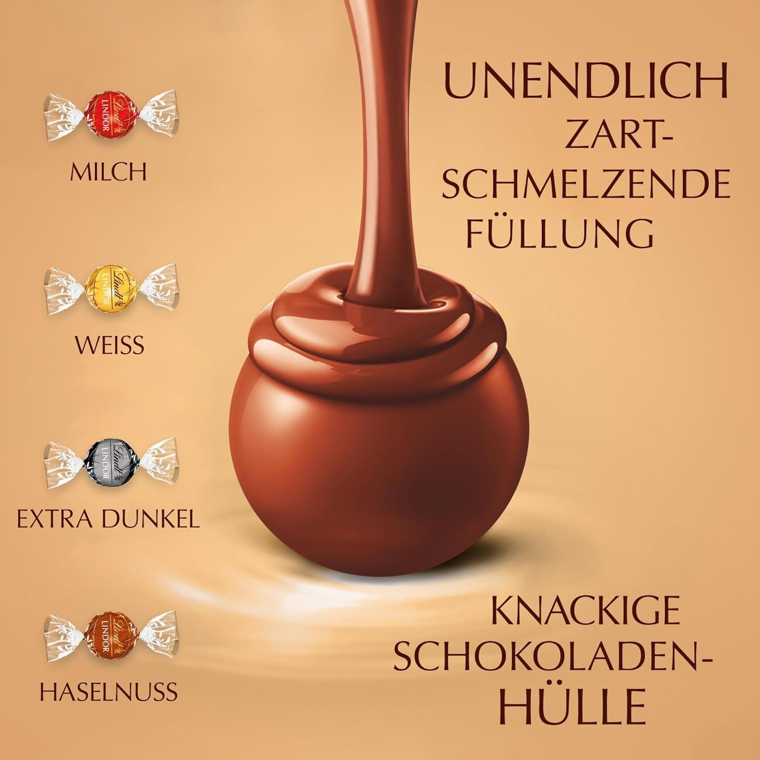 Asortiment clasic de bile de ciocolată Lindt LINDOR | aprox. 80 de bile de ciocolată (cu lapte, albă, neagră 60%, alune) | Pachet vrac, 1 kg