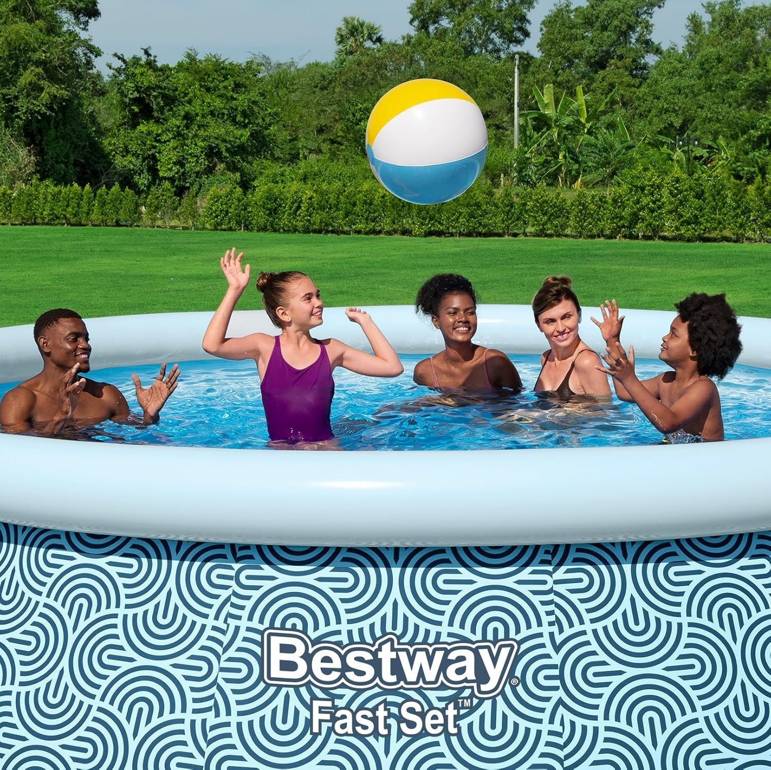 Set piscină gonflabilă Bestway Fast Set, rotundă, 396 cm x 396 cm x 84 cm, gri