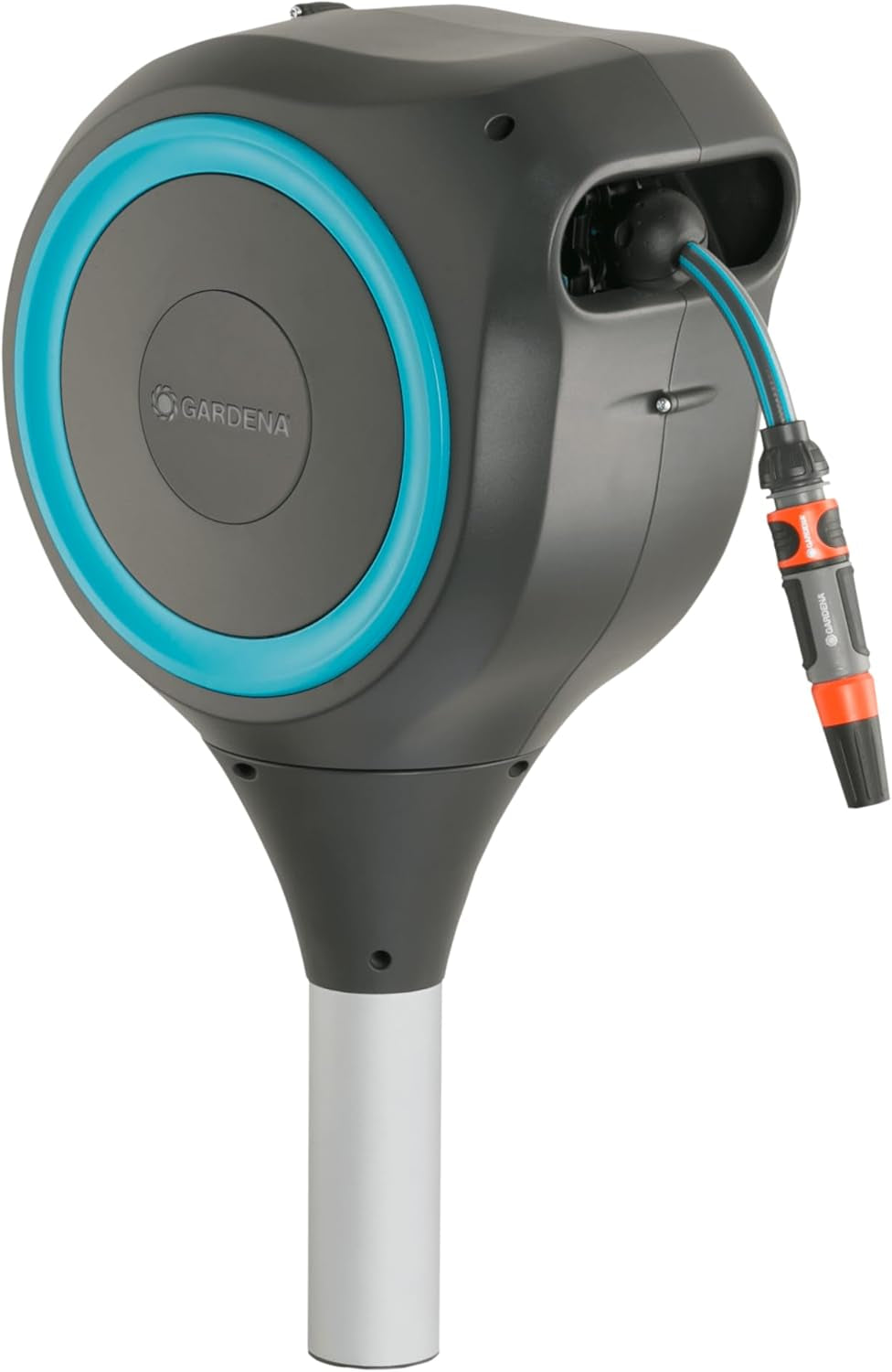 Cutie pentru furtun de grădină Gardena RollUp M (albă) 20 m: Cutie pentru furtun rotativă, ghidaj integrat pentru furtun, incl. furtun de calitate Gardena de 20 m, țăruș de sol și ajutor de montare (18616-20)