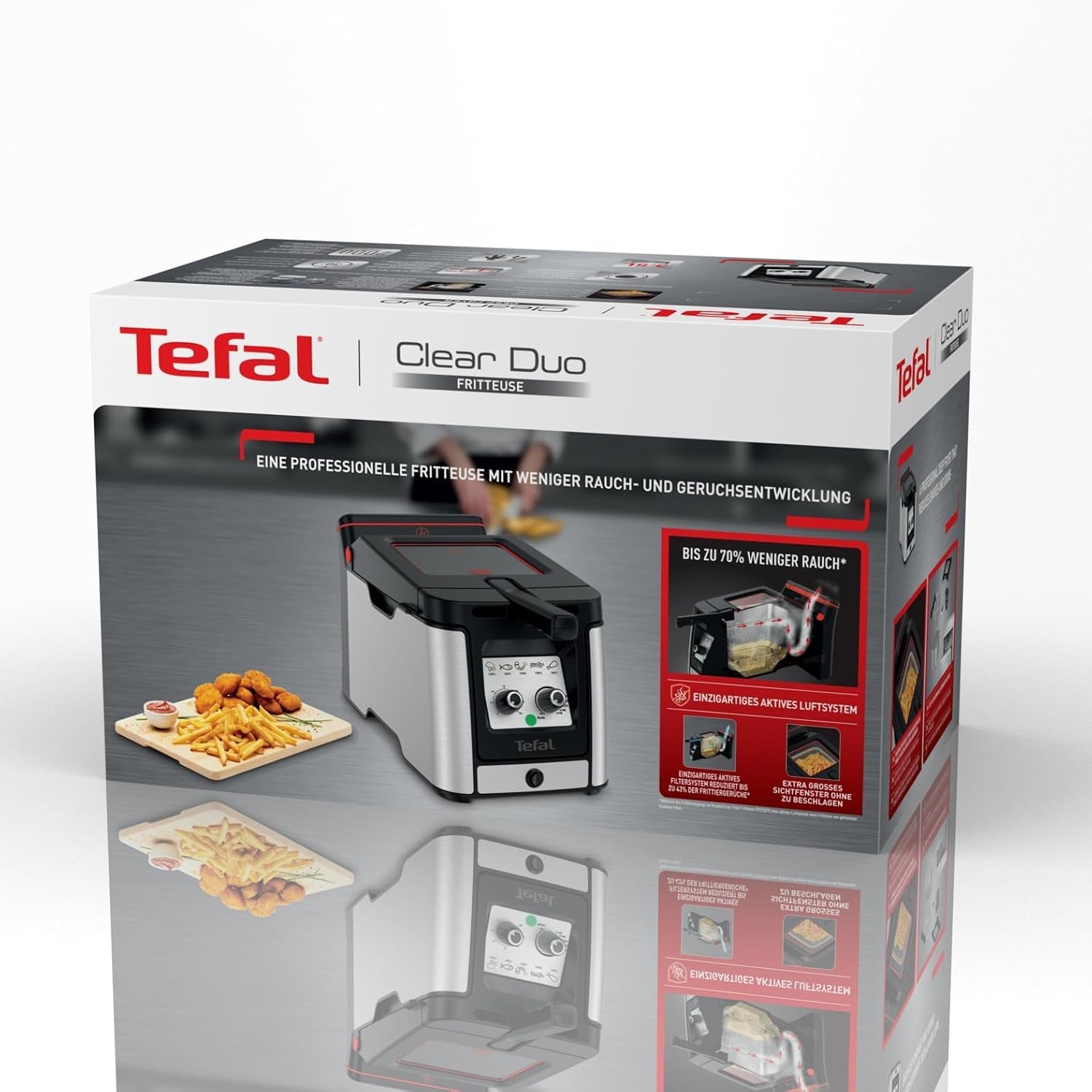 Tefal FR600D Clear Duo Fritteuse, Frittieren mit weniger Rauch und Gerüchen, 1,2 kg Fassungsvermögen, Thermostat, Timer, großes Sichtfenster ohne Nebel Haushaltsgeräte Naty Shop