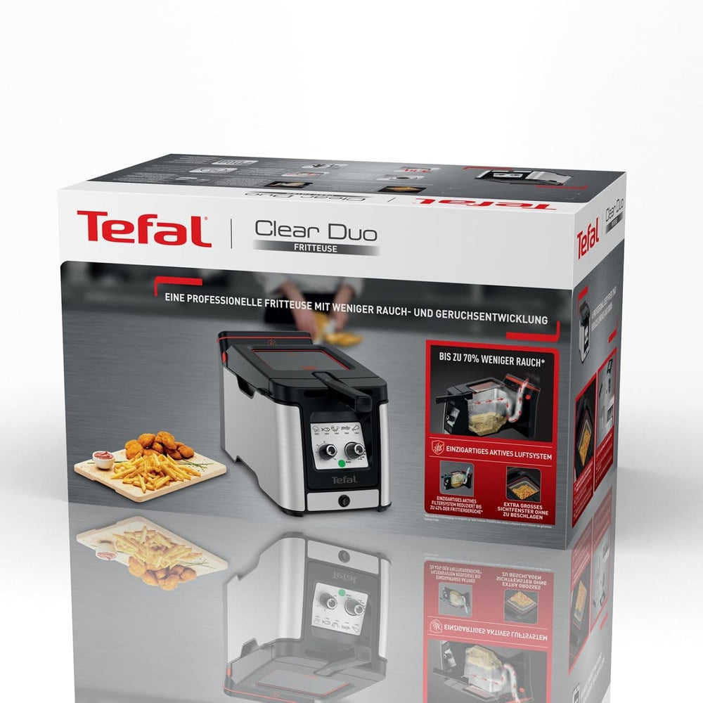 Tefal FR600D Clear Duo Fritteuse, Frittieren mit weniger Rauch und Gerüchen, 1,2 kg Fassungsvermögen, Thermostat, Timer, großes Sichtfenster ohne Nebel Haushaltsgeräte Naty Shop