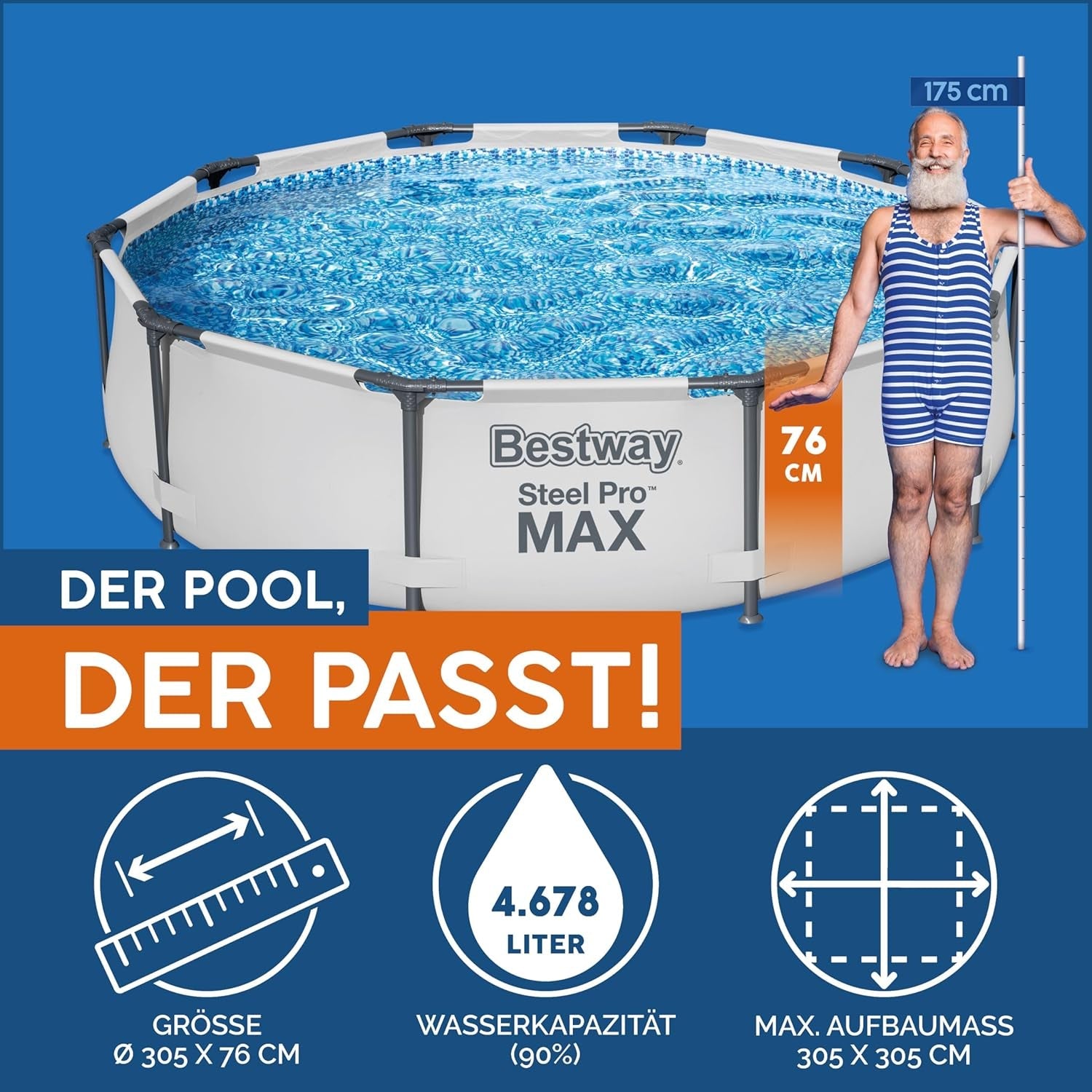 Piscină Bestway Steel Pro Max Frame, rotundă, fără accesorii, 305 x 76 cm