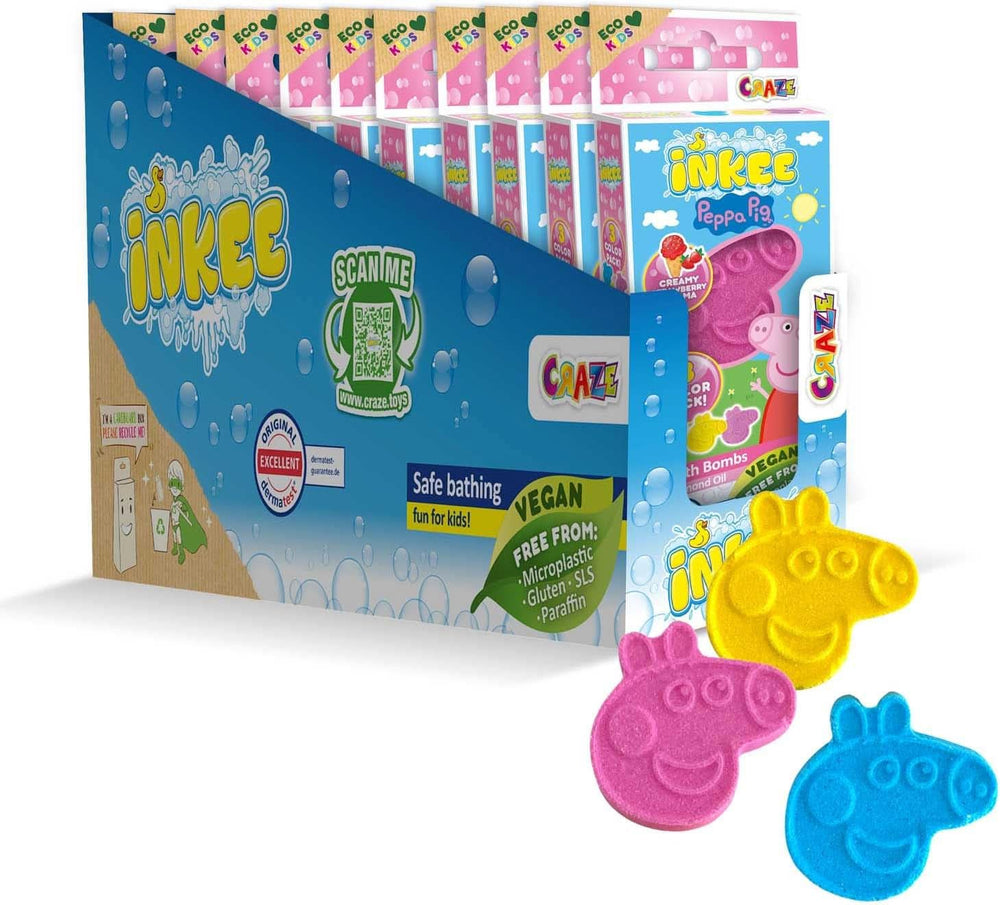 INKEE SURPRISE – Peppa Pig Badebomben für Kinder mit Peppa Pig Überraschungsspielzeug für die Badewanne – Badezusatz für Kinder Mutter und Kind Naty Shop 8x Peppa Pig Badebomben