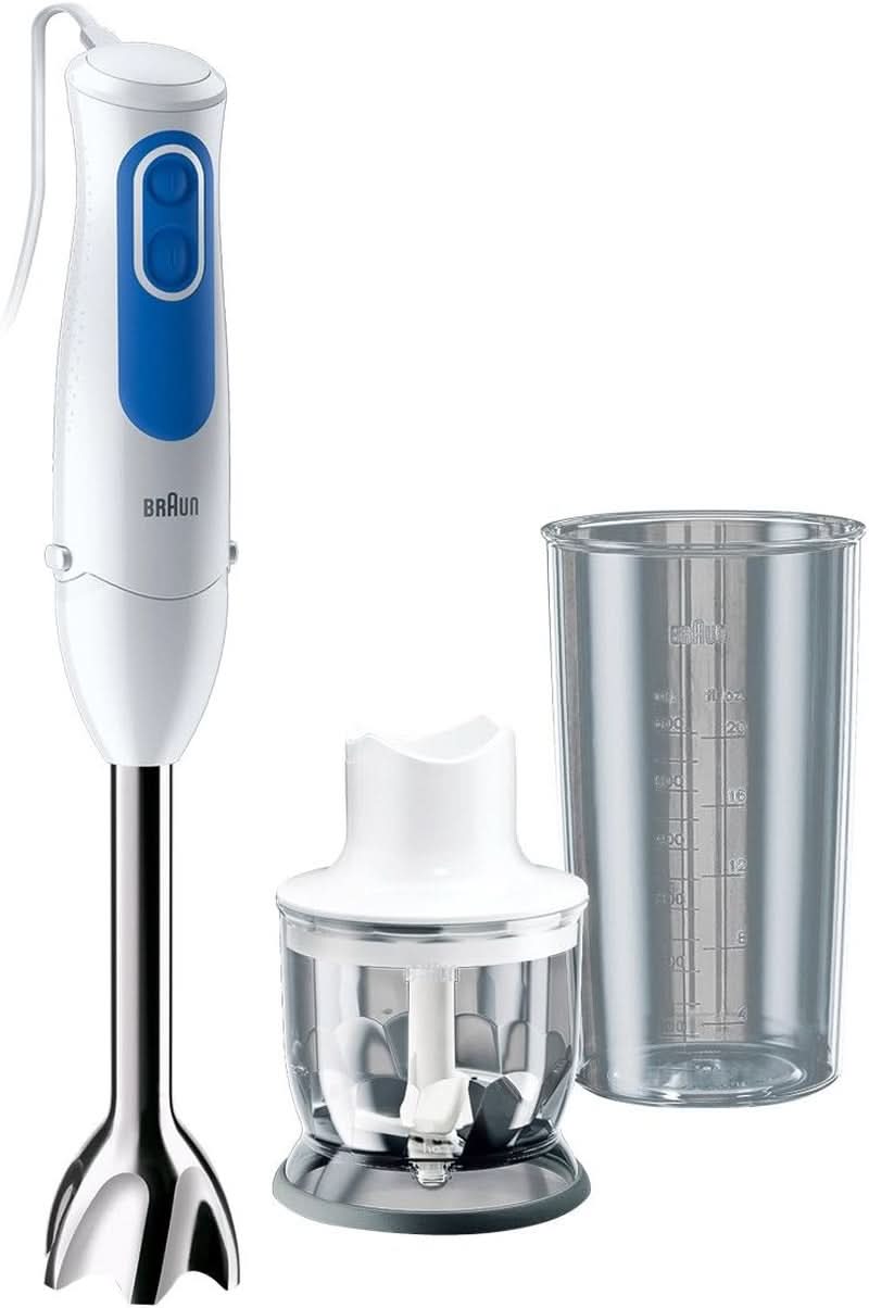 Braun Multiquick 3 MQ 3000 Smoothie+ Stabmixer – Pürierstab mit 2 Geschwindigkeiten, Powerbell plus und Splashcontrol-Technologie, 700 Watt, Inkl. 600 ml Mix- & Messbecher, Blau/Weiß Kitchen Naty Shop Mq3020 Pesto