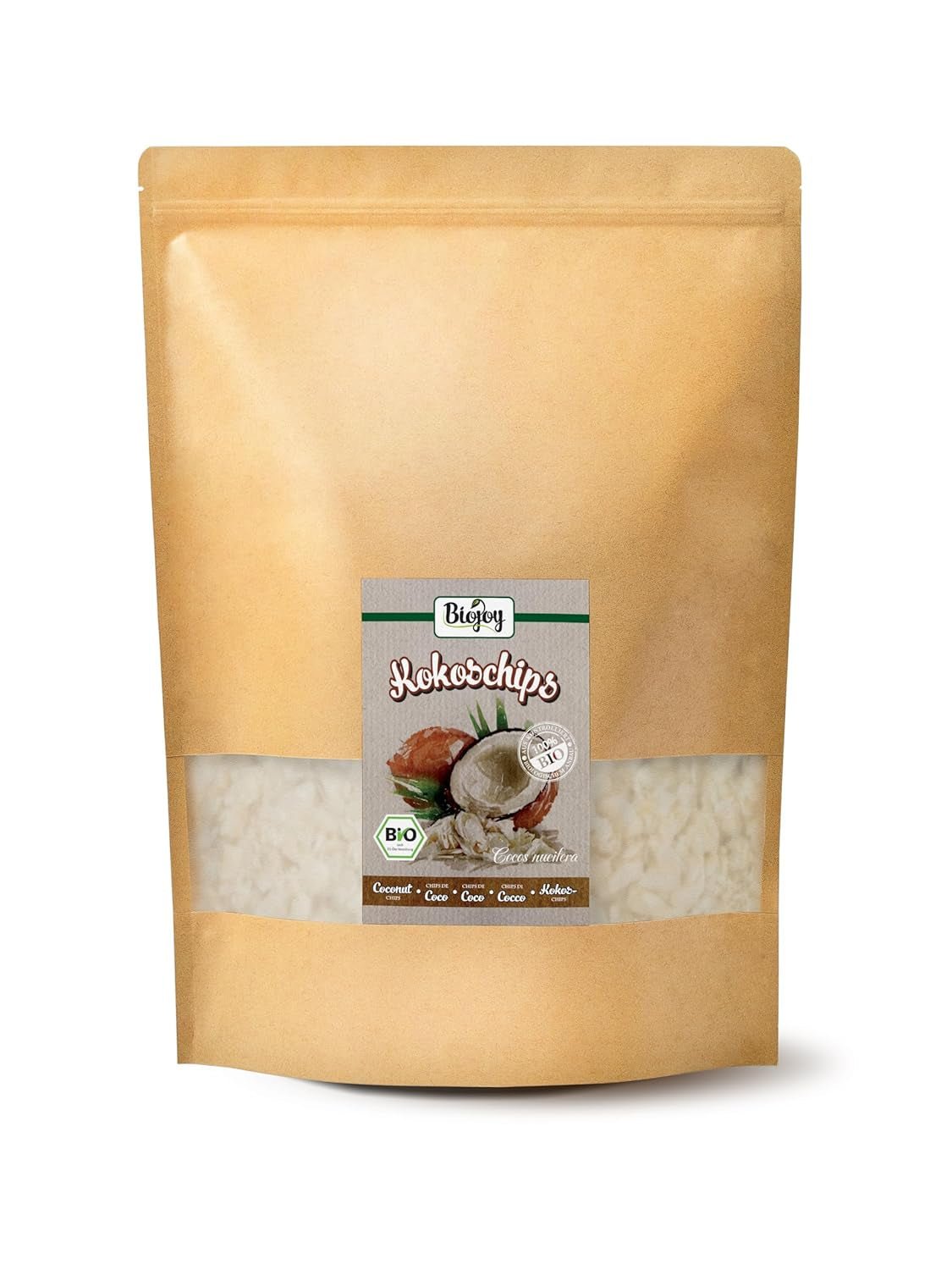 Biojoy chipsuri de nucă de cocos uscată bio (1 kg), neîndulcită și neprăjită Produse deshidratate Naty Shop 1 kg (1 pachet)