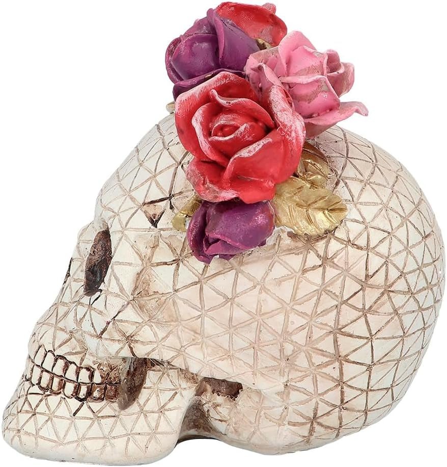 Boland 73089 - Decorațiune craniu cu trandafiri, craniu cu coroană de flori, decorațiuni de masă pentru Halloween și carnaval, Dia de los Muertos Statuete si sculpturi Naty Shop