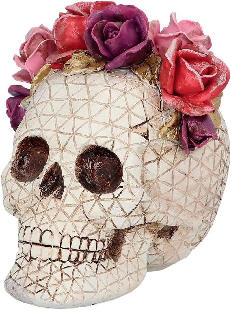 Boland 73089 - Decorațiune craniu cu trandafiri, craniu cu coroană de flori, decorațiuni de masă pentru Halloween și carnaval, Dia de los Muertos Statuete si sculpturi Naty Shop Titlu implicit
