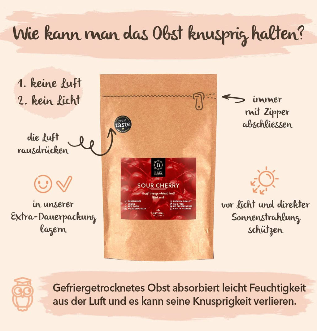 BRIX Cireșe amare liofilizate | Cireșe naturale uscate 105g | Great Taste Award Fructe uscate, Cireșe amare uscate | Fără OMG Fără gluten Vegan Vitaminele sunt conservate Produse deshidratate Naty Shop