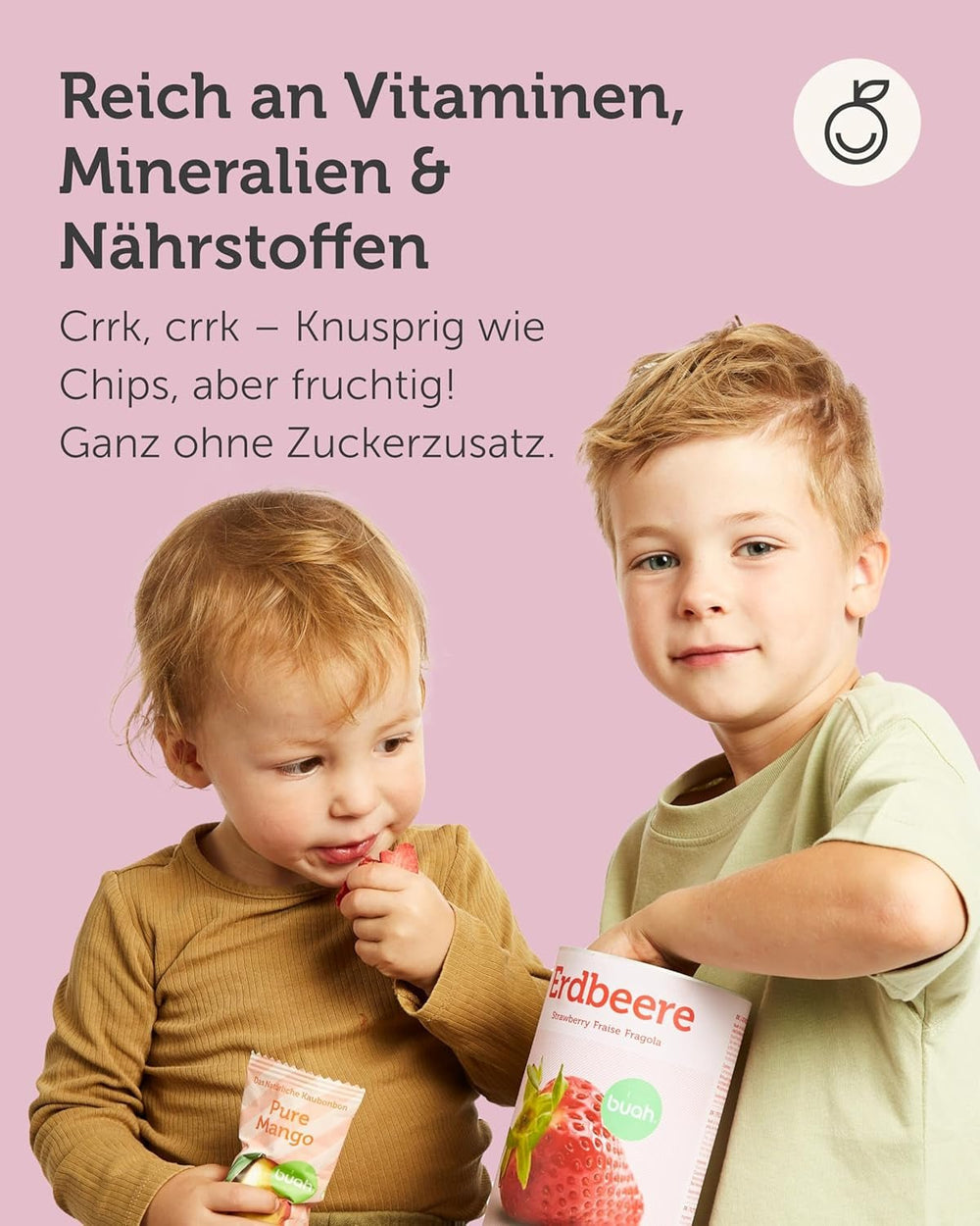 BUAH® Căpșuni liofilizate | Cipsuri cu căpșuni ca gustare sau pentru smoothie-uri | Înlocuitor ideal pentru bomboane | Vegan și fără zahăr adăugat | 96g Produse deshidratate Naty Shop