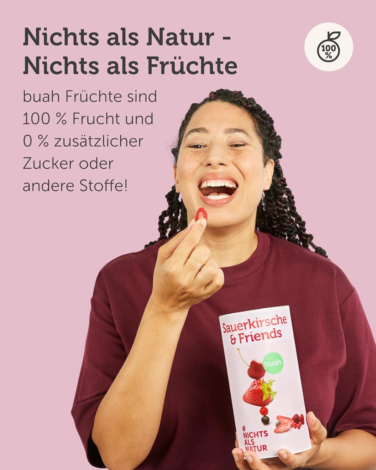 BUAH® Mix de fructe liofilizate | vișine, căpșuni, coacăze roșii și negre liofilizate fără zahăr adăugat | 100% fructe | vegan, fără gluten, fără lactoză (128g) Produse deshidratate Naty Shop