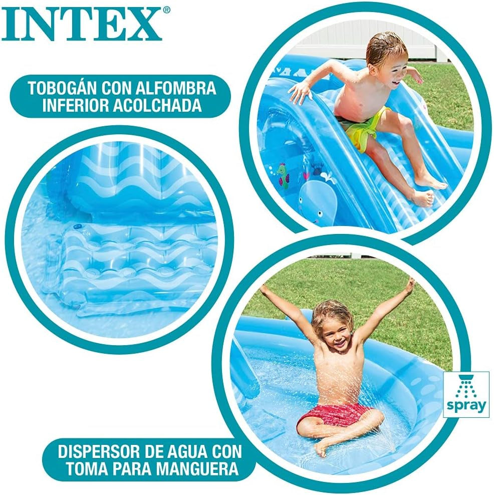 Intex 57176NP - Centru de joacă gonflabil Whale, vinil, albastru, 373x234x99 cm