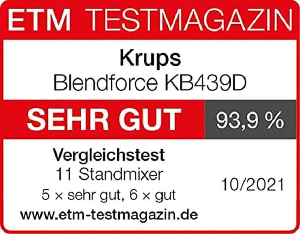 Krups KB439D Blendforce 2 Standmixer | 800 Watt | 5 Geschwindigkeiten | Pulsfunktion | 1,75 Liter Thermoglasbehälter (Nutzvolumen: 1,25 Liter) | Stöße | Eiszerkleiner | Edelstahl Mutter und Kind Naty Shop