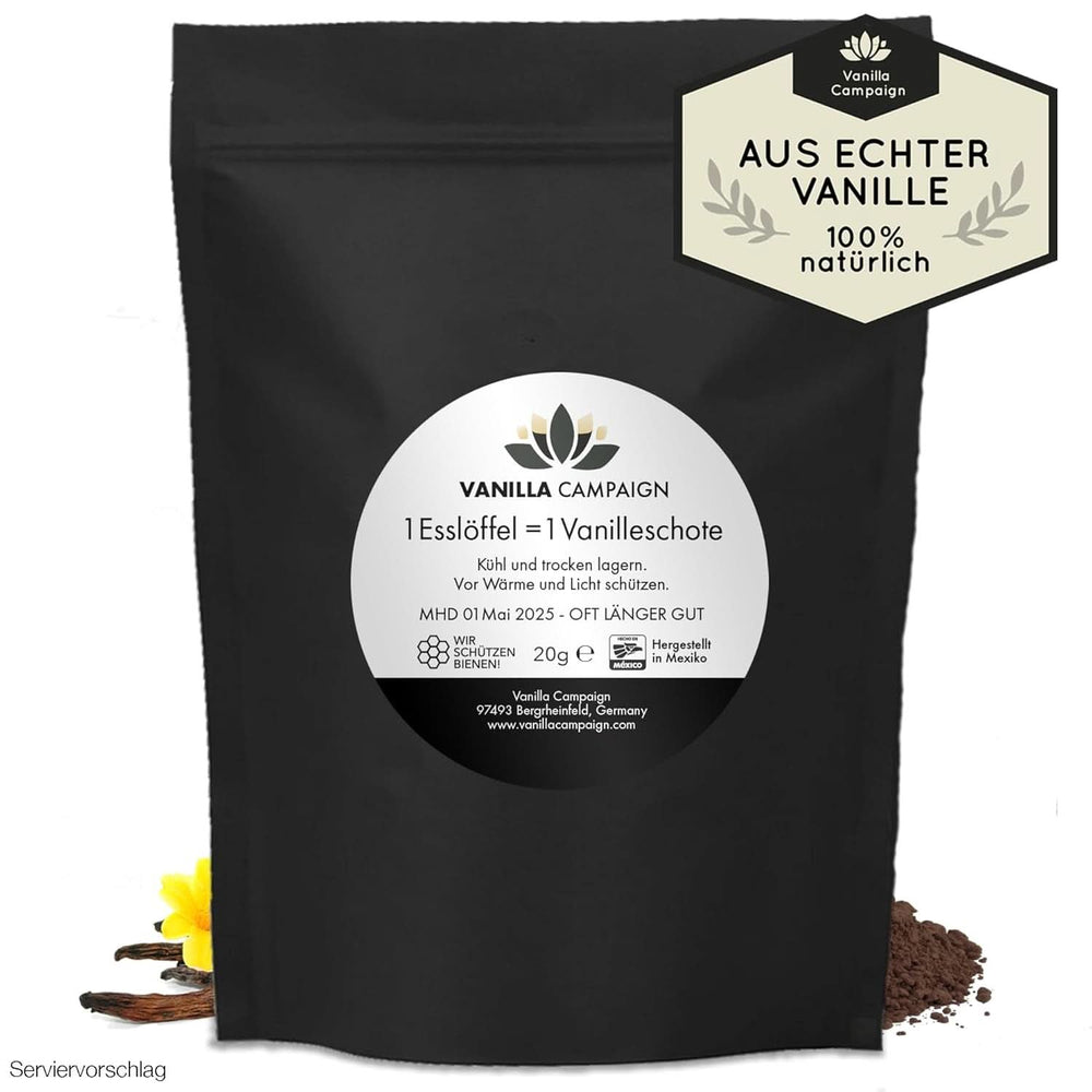 Premium-Vanillepulver aus echten Vanilleschoten, natürlich, zuckerfrei, ohne Zusatzstoffe, Fairtrade, vegan (40 g unverpackt) von Vanilla Campaign® Flavours Naty Shop