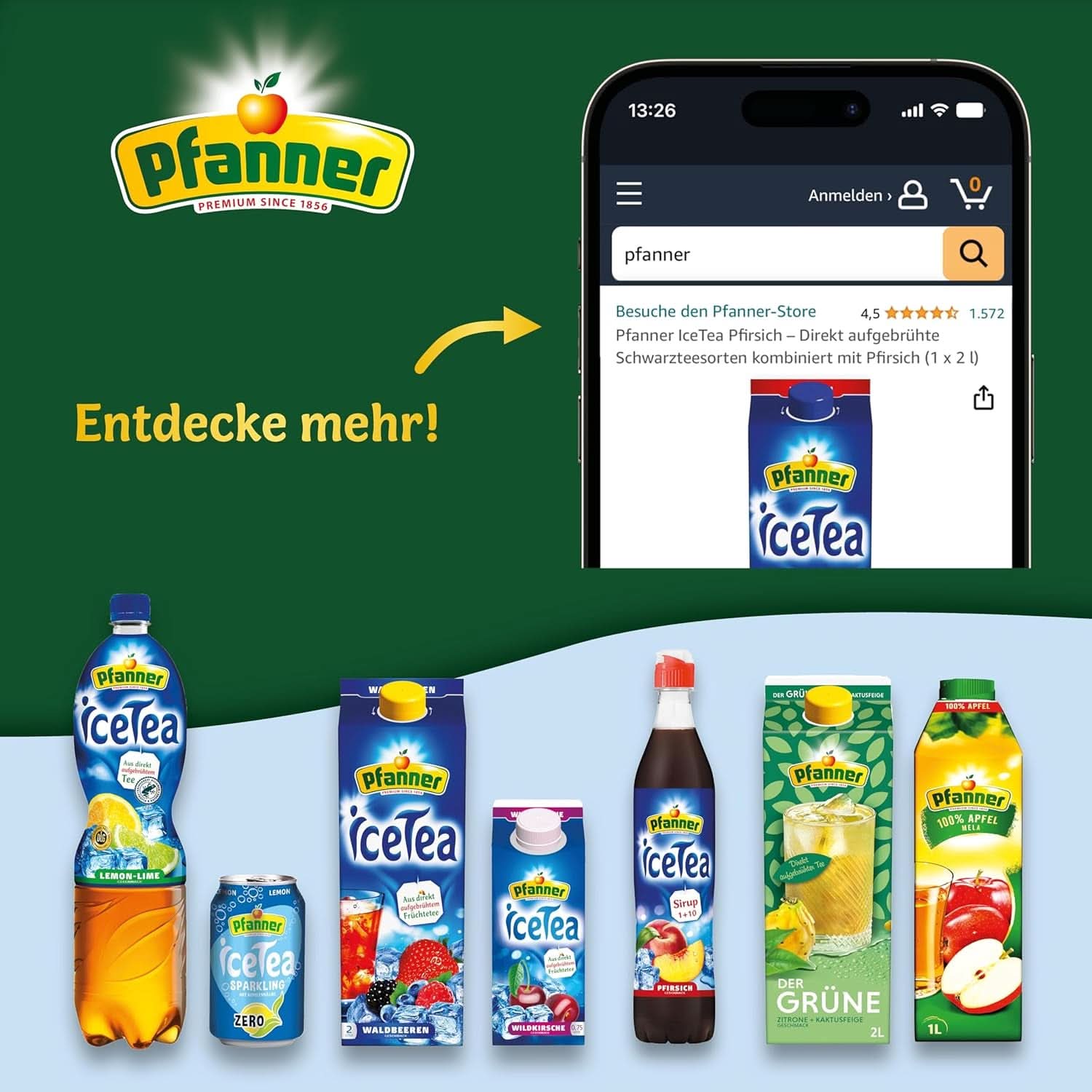 Pfanner Erdbeer-Fruchtnektar (8 x 1 Liter) – 30 % Fruchtanteil – Erdbeergetränk Naty Shop