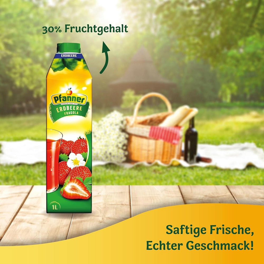 Pfanner Erdbeer-Fruchtnektar (8 x 1 Liter) – 30 % Fruchtanteil – Erdbeergetränk Naty Shop