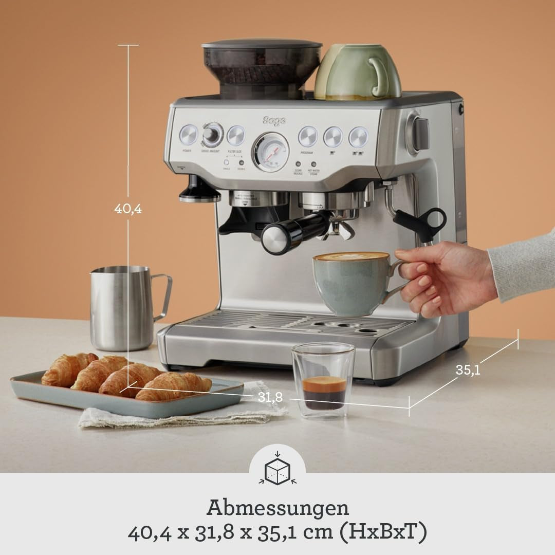 Sage - The Barista Express - Espressor cu spumator manual de lapte și râșniță integrată - 16 setări de măcinare, măcinare automată, spumă individuală de lapte - Trufă Neagră