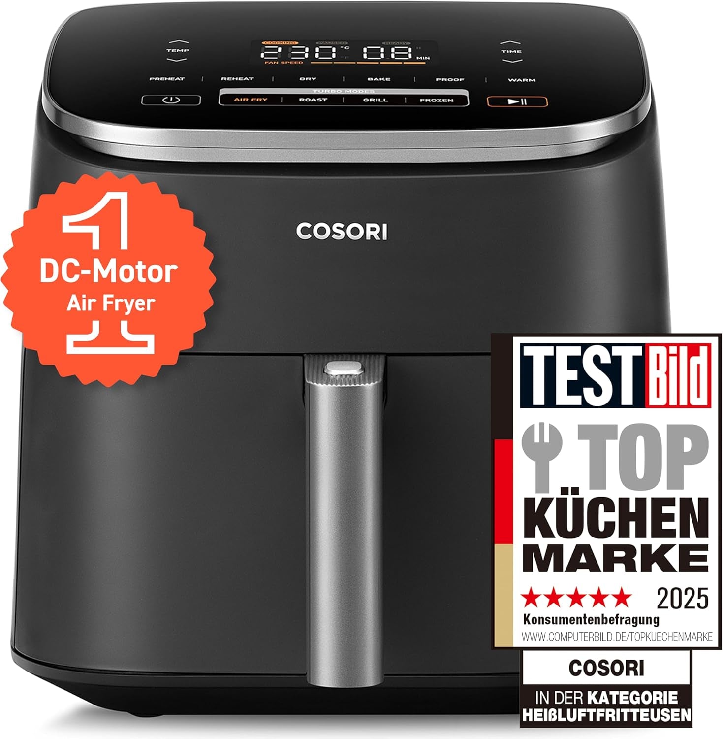 Cosori Turboblaze Hot Air Fryer Airfryer, 9-In-1, 6 litri, silentioasa Electrocasnice Naty Shop Gri închis Turboblaze