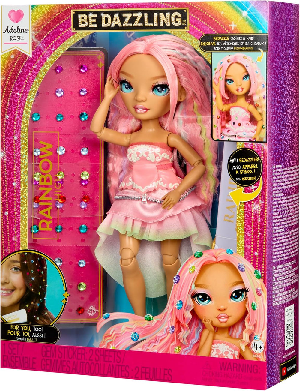Rainbow High Be Dazzling – Adeline Rose – Rosa 28 cm Modepuppe mit Verzierungswerkzeug, Funkelnden Schmucksteinen und Styling-Accessoires
