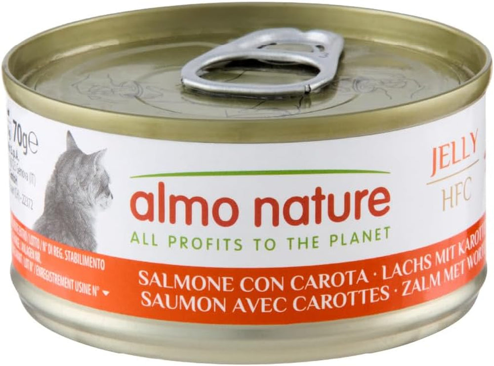 Almo Nature HFC Jelly - Hrană umedă pentru pisici adulte - Somon și Morcovi - Calitate umană, Fără gluten - 6 x 70g