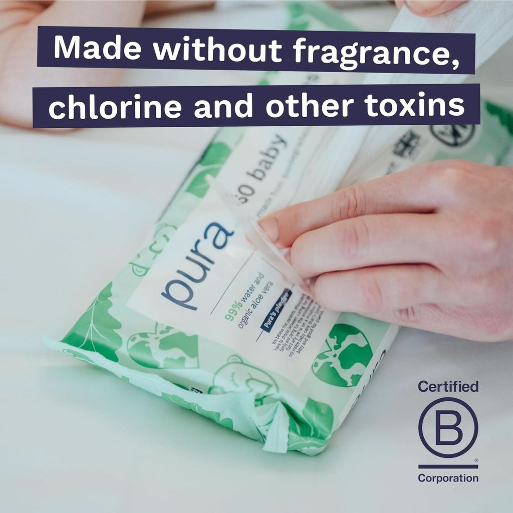 Șervețele ecologice pentru pielea sensibilă a bebelușului, 99% apă, fără plastic, biodegradabile, pentru pielea sensibilă, predispusă la eczeme, nou-născuți Servetele Umede Bebelusi Naty Shop