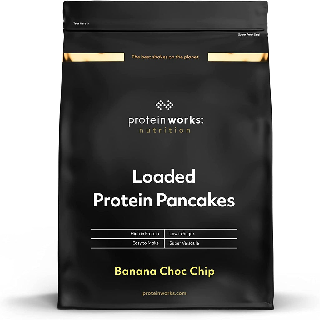 Protein Works - Loaded Protein Pfannkuchen | Premium Pfannkuchen Mischung | Eiweiß Pancakes | Protein Pancakes | 8 Servings | Natürlich | 500G Amestec pentru copt si gatit Naty Shop 500G Banane-Schoko-Chip