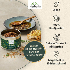 Herbaria Za'atar bio 25g S-Dose – Zatar Gewürz, Zaatar Gewürz - orientalische Bio-Gewürzmischung für Gerichte der Levante Küche - mit erlesenen Zutaten - in nachhaltiger Aromaschutz-Dose