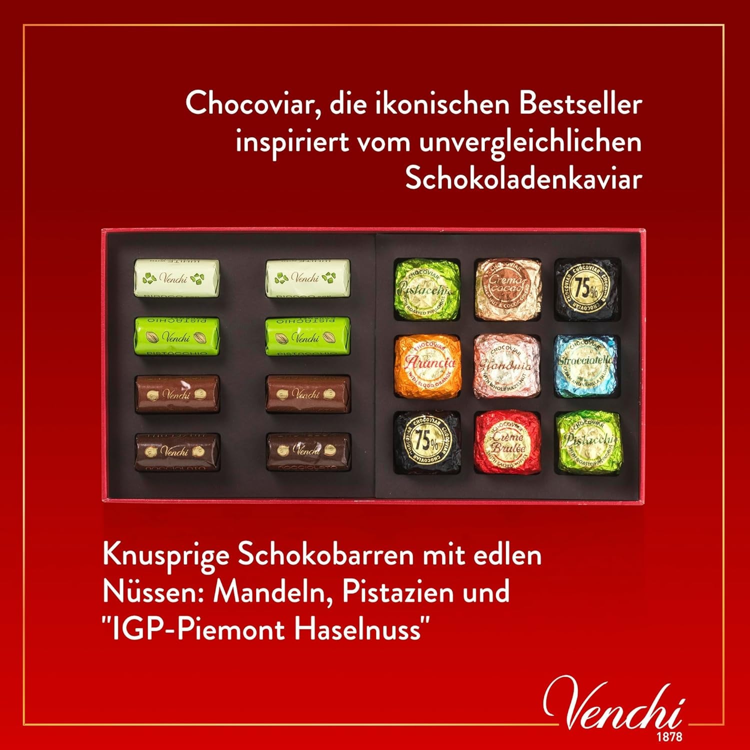 Venchi - Christmas Collection - Cutie cadou cu diverse tablete de ciocolată și ciocolată Chocoviar Bomboane de Ciocolata Naty Shop