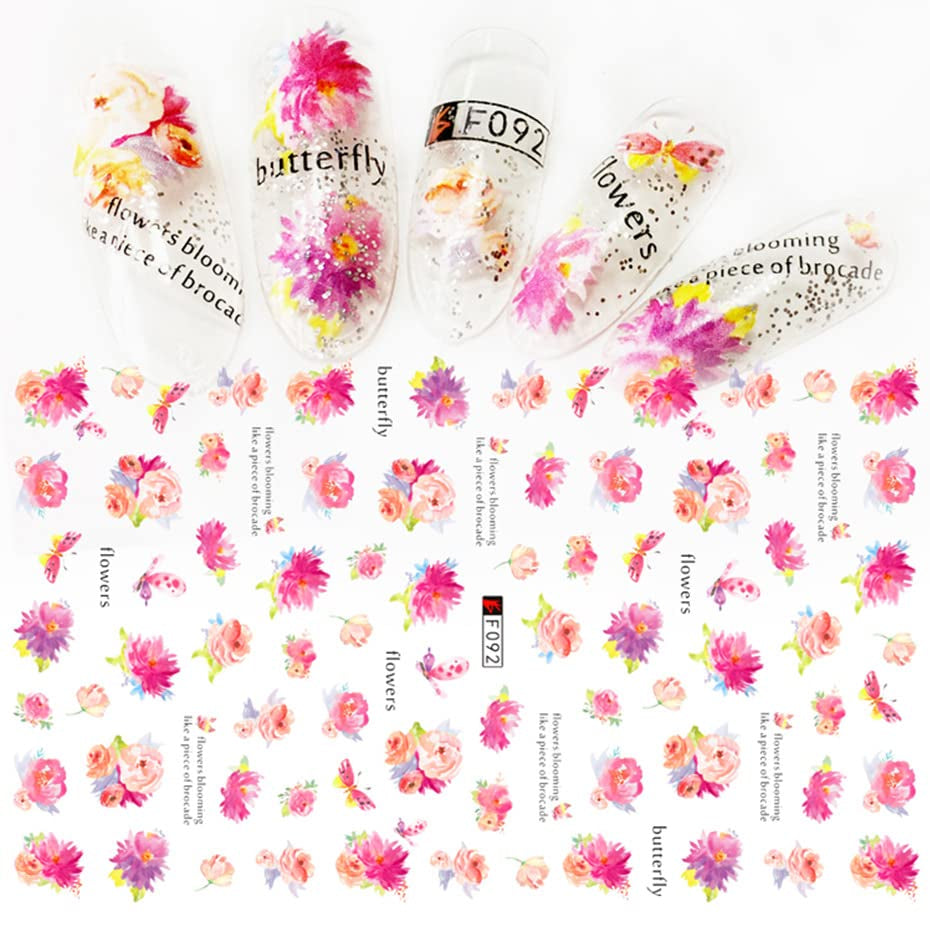 JMEOWIO Nagelsticker Frühling Blume 9 Blatt Nagelaufkleber Selbstklebend Rosa Blüte Nail Art Sticker Dekoration Nageldesign Zubehör