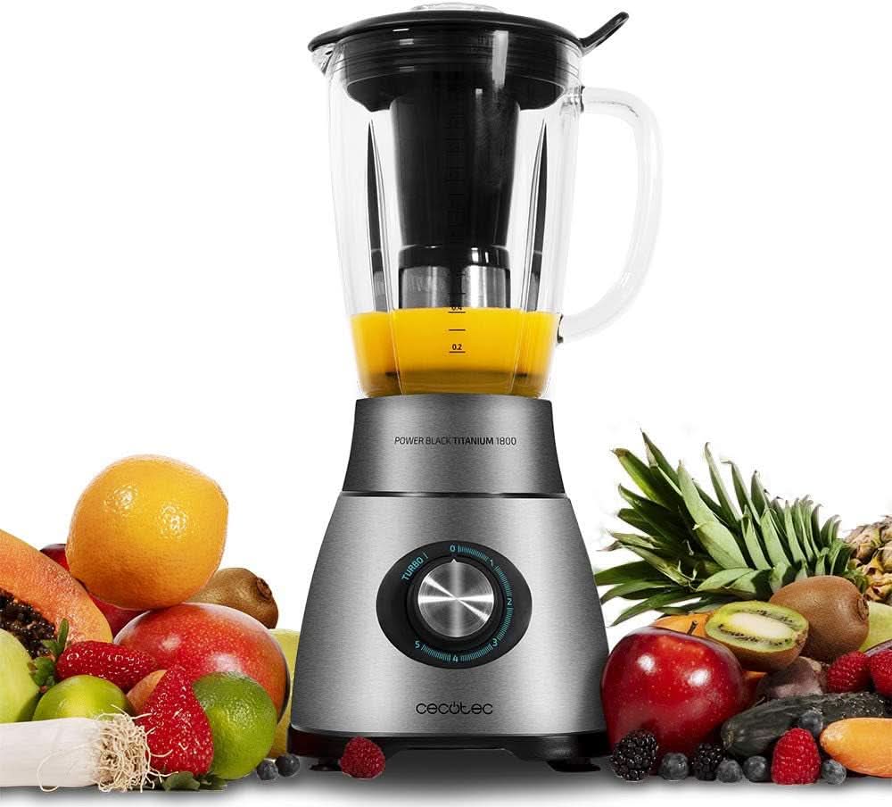 Cecotec Standmixer Power Black Titanium 2200MAX Smooth, 2200 W Maximale Leistung, 6 Klingen Aus Edelstahl, Ice-Crush-Funktion, Turbo- Und Smoothie-Funktion, Autoclean-Funktion Kitchen Naty Shop Mechanisch 2500 W | 1,8 l