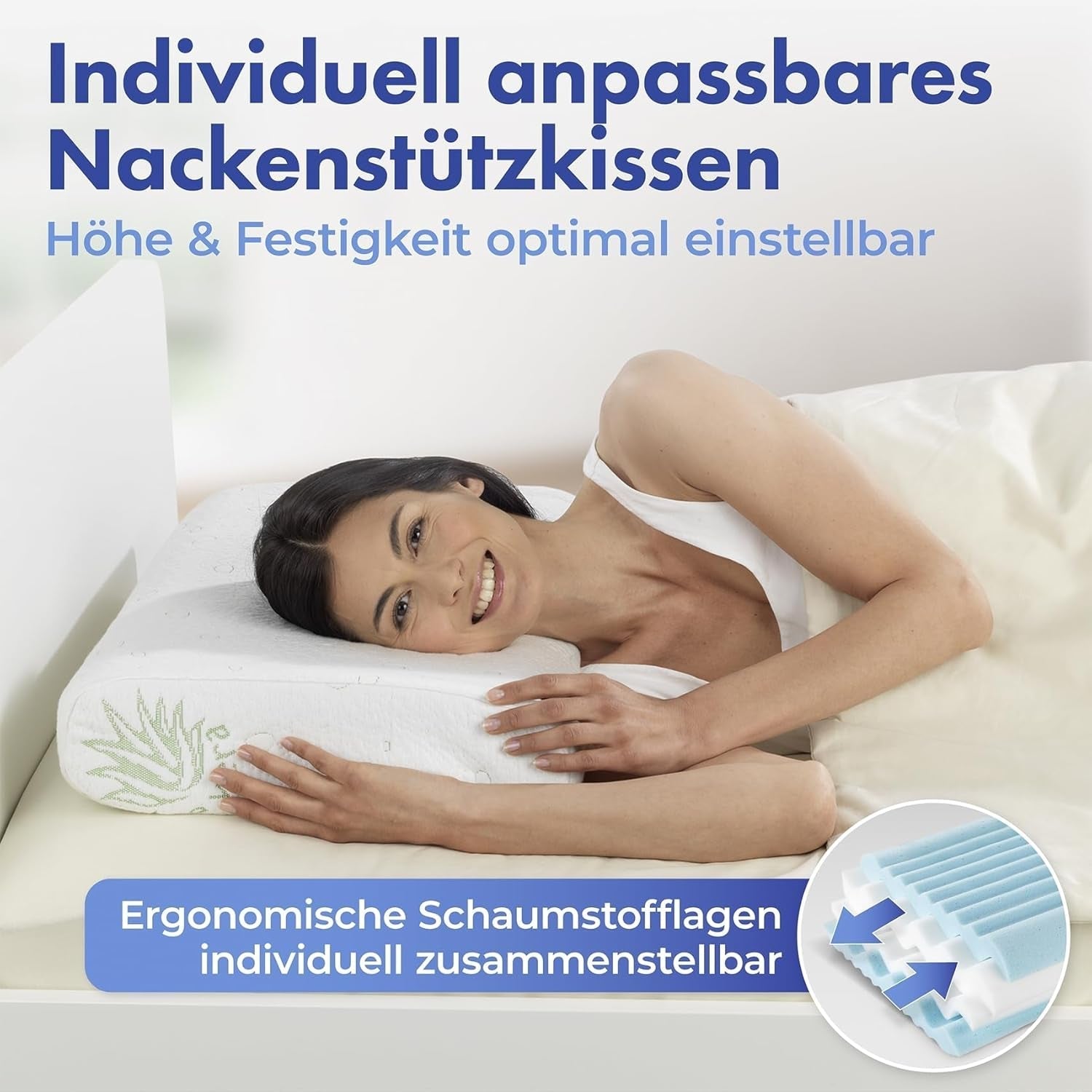 Maximex visco pernă de sprijin pentru gât, Pernă de sprijin respirabilă cu umplutură din spumă ergonomică, Pernă de sprijin pentru gât reglabilă pe înălțime și înălțime pentru un somn odihnitor, Cu aloe vera Perne standard Naty Shop