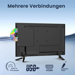 DESOBRY Mini TV 22 inch 1080P cu DVD Player Integrat, Tuner DVB-T2 Integrat, cu Antenă, Intrare HDMI/USB/AV – Combinație TV-DVD 12V pentru Autorulote, Bucătării și Camere Mici